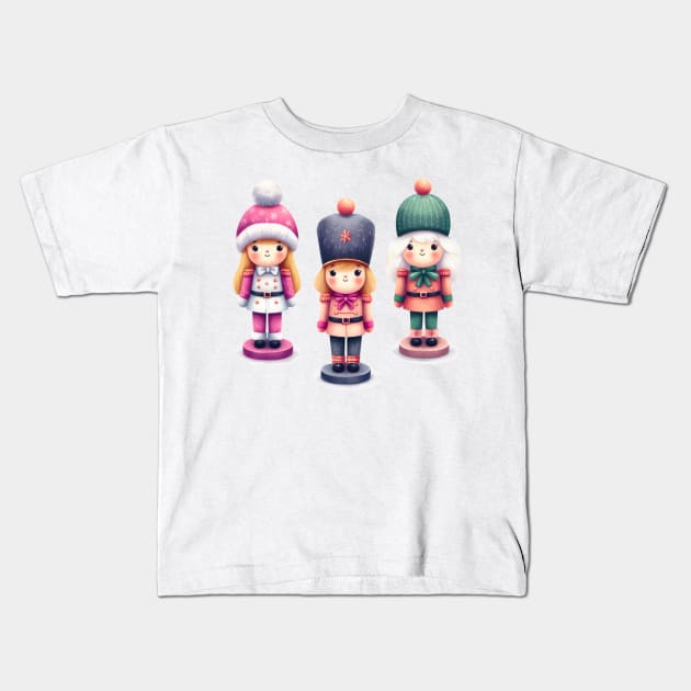 Pastel Christmas Nutcracker Dolls Girly Nutcrackers Kids T-Shirt by Star Fragment Designs